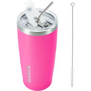 BJPKPK 20oz Stainless Steel Tumbler with Lid, Double Wall Vacuum Coffee Cup, Travel Mug for Ice Drink and Hot Beverage, Insulation Travel Tumbler Cup with Straws,Pink