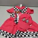 G.C 8pcs Kids Girls Race Car Driver Costume Toddler Racing Suit Rose Red Racer Dress Costumes Accessories Car Cap Knee Socks Sunglasses Flags Halloween Dress up Clothes (XS(3-4T))