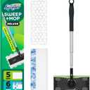 Swiffer Sweep & Mop Deluxe 2-in-1 Multi-Surface Kit for Floor Cleaning, Includes 1 Sweeper Device, 5 Dry Sweeping + 6 Wet Mopping Heavy Duty Cloths, Black