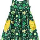 Vieille Little Girls Sleeveless Dress Cute Summer Sundress with Pocket 2-7 Years (St Patricks)