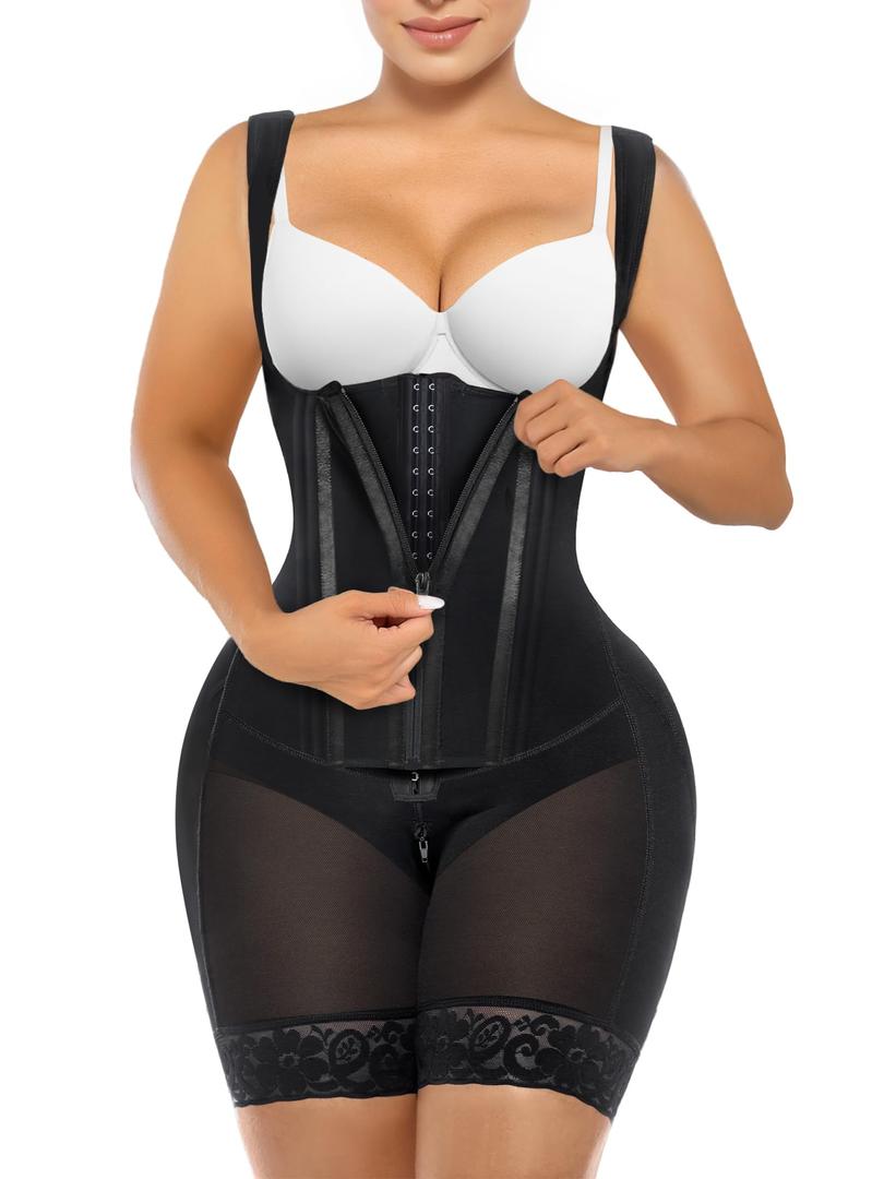 SHAPERX Fajas Colombianas Shapewear for Women Tummy Control Body Shaper Postpartum Butt Lifter with Zipper and Hooks, L