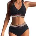 AI'MAGE Women High Waisted Bikini Sets Tummy Control Swimsuits Two Piece Swim Suits 2025 Color Block Halter Bathing Suits Small