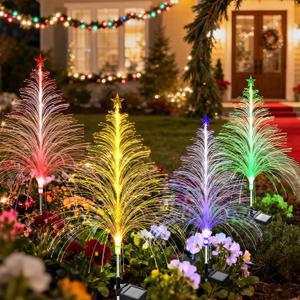 2 Packs Christmas Tree Solar Garden Light with Multi-Colored Change, Auto ON/Off Outdoor Yard Light, Solar Lighting for Garden, Porch, Christmas and Festival Decoration (S_Size)