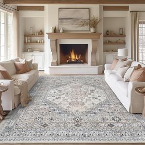 zesthome 8x10 Area Rugs for Living Room,Non-Slip Backing Washable Rugs,Vintage Large Area RugStain Resistant Home Decor Rug (Beige,8'x10') (8' x 10' (Rectangular))
