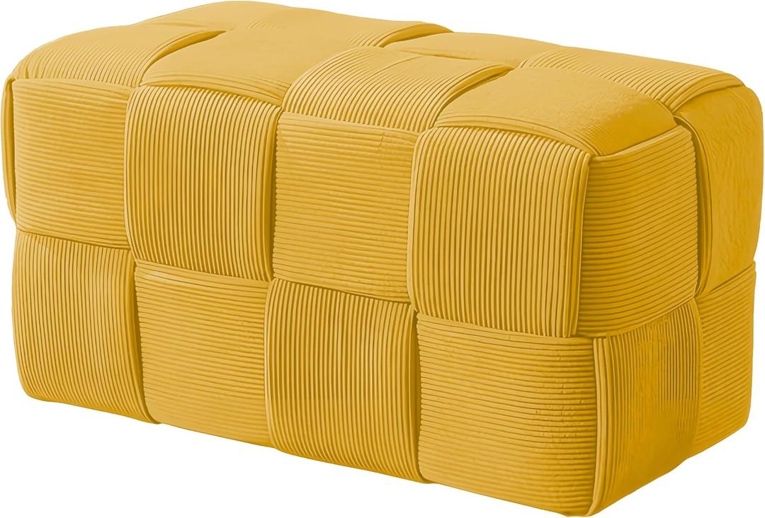 Cmishe Ottoman Foot Rest Soft and Comfortable Ottoman Square Corduroy Woven Design Sofa Stool (Yellow-L)