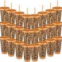 24 Pcs Cheetah Party Reusable Cups with Lid Straw 24 oz Plastic Drink Cups Tumblers Bulk for Themed Party Favor Birthday Gifts Supplies Decorations