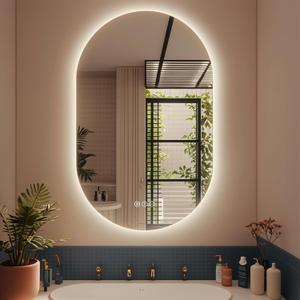 SMIROR Oval Backlit LED Bathroom Mirror, 40x24 Pill-Shaped Lighted Vanity Mirror with Lights for Wall, Dimmable, 3 Colors Lighting, Anti-Fog, Memory Function (Horizontal/Vertical)