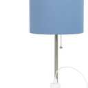 Simple Designs LT1144-BLU Sleek and Slender Brushed Steel Table Lamp with Charging Outlet, for Bedroom, Living Room, Entryway, Office, Dining Room, Study, Blue Shade