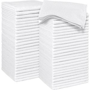 HOMEXCEL Microfiber Washcloths Towel Pack of 50, 12" x 12" Highly Absorbent and Soft Face Towels Wash Cloths for Bathroom, Gym, Hotel and Spa, Fast Drying Multi-Purpose Cleaning Cloth, White