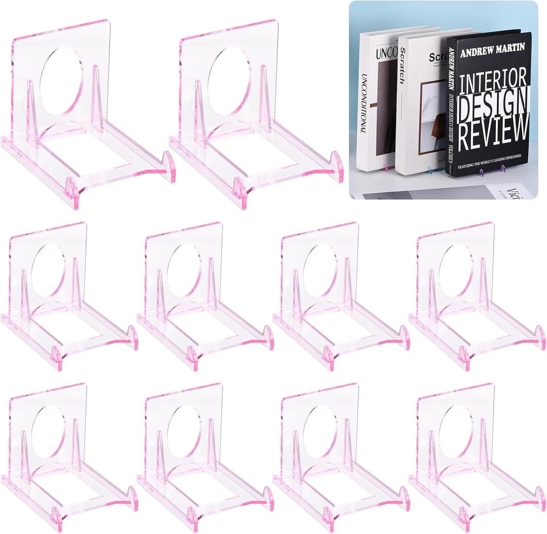uxcell 20 Pack Book Display Stands, 2" Adjustable Display Holder Mini Clear Easel Collector Stand for Displaying Comics, Magazines, Postcards, Art works, DVDs, Medals, Pink