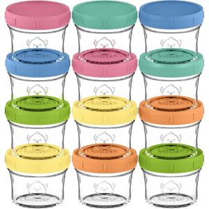 KeaBabies 12pk 4oz Glass Baby Food Containers with Lids - Leak-Proof, Microwavable Small Glass Jars, Baby Purees & Toddler Snack Storage Containers, BPA-Free, Dishwasher & Freezer Safe (Kea)