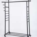 Heavy-Duty Double-Rail Rolling Garment Rack with Side Hooks and Shoe Storage