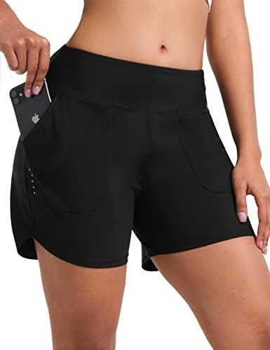 BVVU Women's 5 inch Swim Board Shorts Tummy Control Swimsuit Bottoms UPF50+ High Waisted Beach Shorts for Women with Liner, XXL, Black