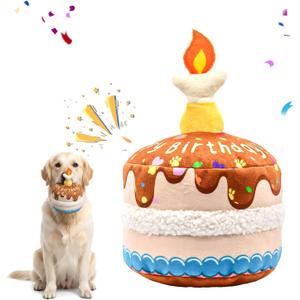 Dog Birthday Cake Toy, Interactive Crinkle Squeaky Chew Toy for Small Medium Large Dogs, Durable Pet Birthday Gifts & Party Accessories, Cute Soft Puppy Celebration Fun for All Breeds