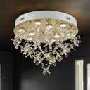 9-Lights Modern Chandelier K9 Crystal Lighting Fixture,20 Inch Round Stainless Steel Flush Mount Ceiling Lights for Bedroom Foyer Hallway Dining Room,GU10 Bulbs Include, D20"
