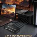 HDMI 2.1 Switch 3 in 1 Out, 8K@60Hz 4K@120Hz HDMI Splitter with Remote, 48Gbps, VRR, HDR10+, Dolby Atmos, CEC - Aluminum HDMI Switcher for PS5, Xbox, Switch, Roku, Fire Stick, Apple TV, Blu-ray Player