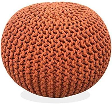 FRELISH DECOR Round Pouf Ottoman Hand Knitted 100% Cotton Pouf Foot Stool Knitted Bean Bag - Floor Chair for Living Room Bedroom - Foot Rest for Couch (20 Diameter x 14 Height) - Pumpkin Orange