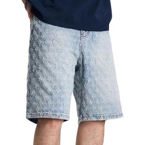 Y2k Ripped Jeans Shorts Mens Wide Leg Distressed Denim Shorts Baggy Bermuda Jeans Streetwear Jorts (Medium, Blue)
