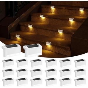 APONUO Solar Deck Lights 20 Pcs, Outdoor Waterproof Led Solar Fence Lamp for Patio, Stairs, Garden Pathway, Steps and Fences (Warm White)