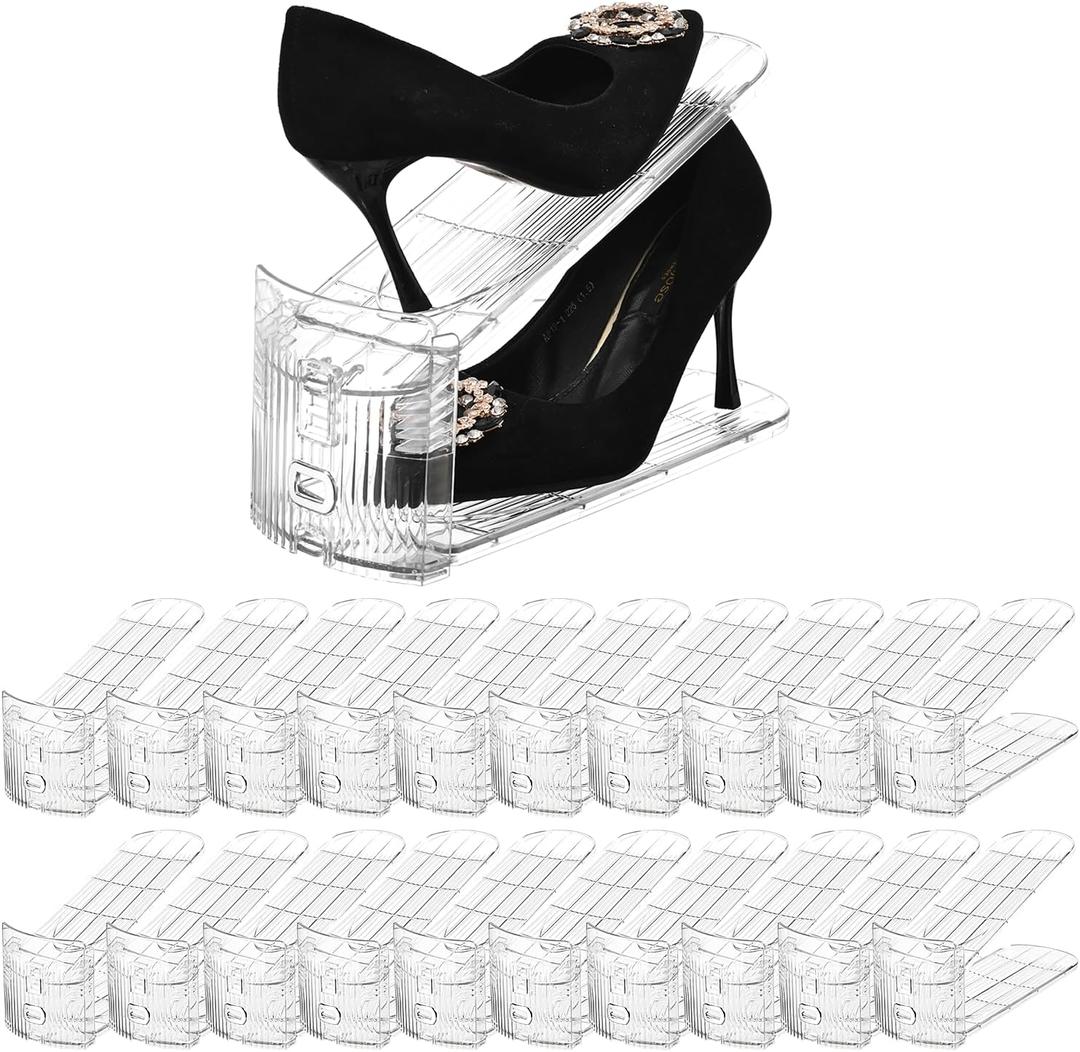 Shoe Slots Organizer20 Pack Clear Shoe Stackers for a Pair of Shoes,Adjustable Shoe Rack with Three LevelsShoe Storage Shoe Space Saver