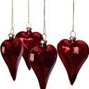 4 Pcs Valentine's Day Heart Glass Ornaments, 3.2''Antique Red Glass Blown Heart Ornament, Romantic Love Hearts Shaped Baubles for Party, Valentines, Wedding Anniversary Christmas Tree Decor
