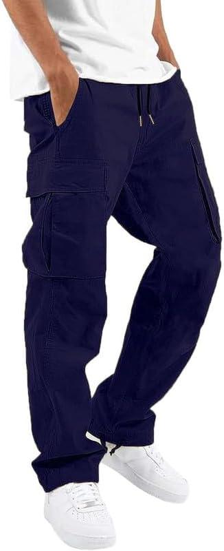 ALLABREVE Mens Casual Joggers Pants Hiking Drawstring Chino Cargo Pants Straight Leg Pants (34, Navy Blue)