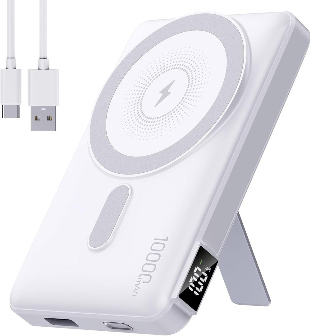 2025 Latest Magnetic Wireless Portable Charger Power Bank - 10000mAh Mag-Safe 22.5W PD Fast Max Charging with Built-in LED Display, Magnetic Battery Pack for iPhone 16/15/14/13/12/Pro/Mini/Pro Max (white)
