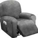 ULTICOR 4-Piece, 1 Seat Recliner Cover, Velvet Stretch Reclining Chair Covers for 1 Cushion Reclining Sofa, Single Seat Recliner Couch Cover, Thick, Very Soft, Machine Washable (Dark Grey)