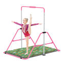 Jivifao Gymnastics Bar with Self-Inflating Mat for Kids, Adjustable Height Gymnastic Horizontal Bars with Mat, Folding Gymnastic Training Monkey Bars, Junior Expandable Training Kip Bar for Home