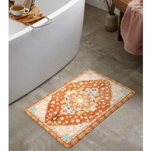 Uphome Boho Tribal Bathroom Rugs Orange Cute Floral Bath Mat Non-Slip Machine Washable Small Rug Soft Oriental Bath Mats for Bathroom Decor for Sink Shower Doormat Tub, 18x25 inch