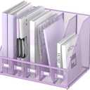 SUPEASY Desk Organizers Metal Desk Magazine File Holder with 5 Vertical Compartments Rack File Organizer for Office Desktop, Home Workspace, Purple (Small)