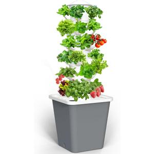 Hydroponics Growing System, 30-Plant Indoor Hydroponic Tower with Timer and Pump System, Plants Germination Kit, Vertical Hydroponic System for Gardening Lover (No Seed), 9.84 inches x 9.84 inches x 33.86 inches