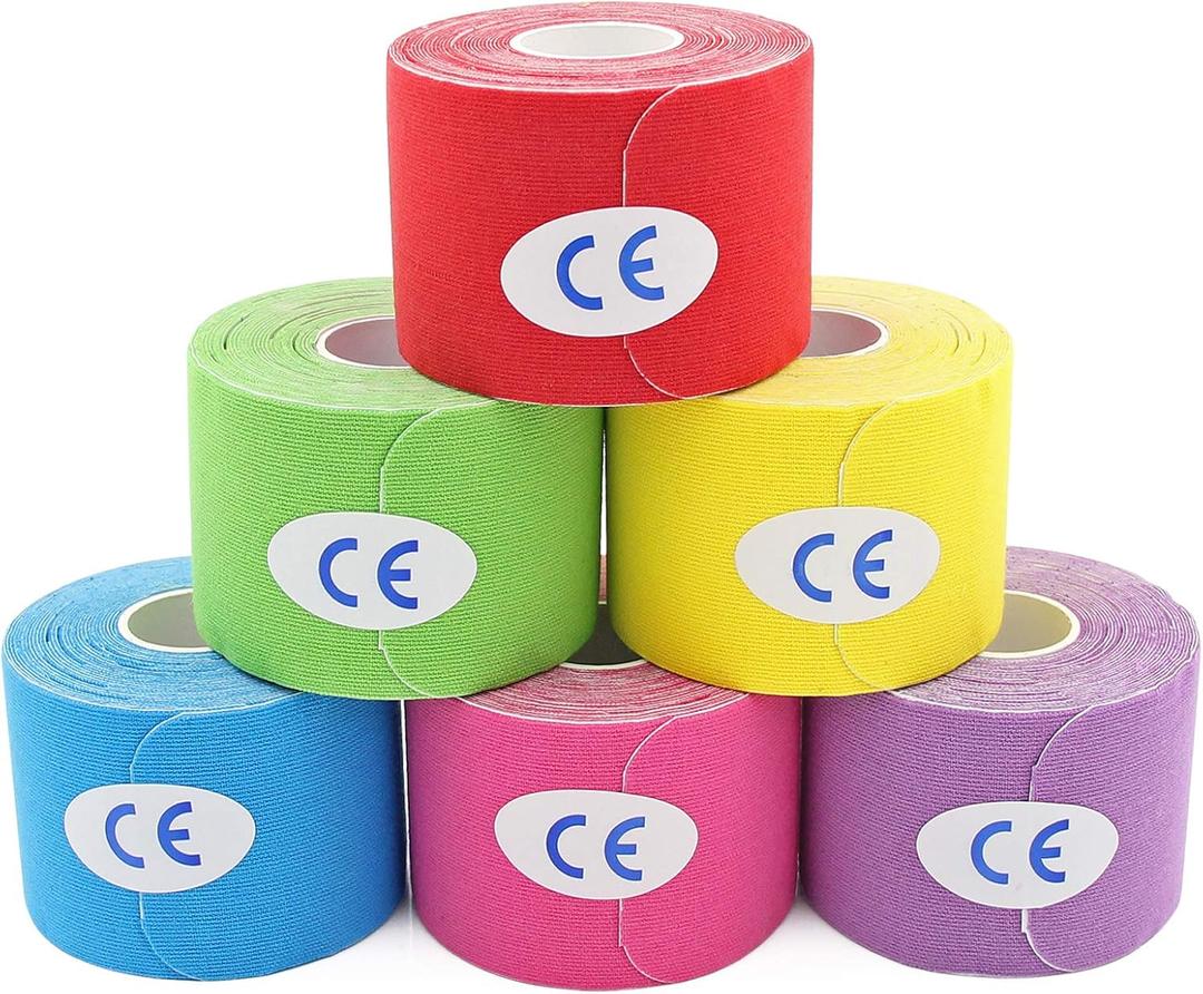 MUEUSS Kinesiology Tape,Sports Tape,Athletic Tape Elastic Cotton Precut Strips,Waterproof Tape for Muscles,Knees,Shoulders Plantar Fasciitis Pain Relief (6rolls MixcolorA)