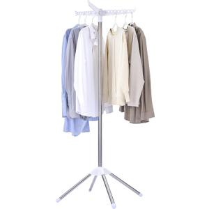 Clothes Drying Rack Foldable, 59 inch Tripod Laundry Drying Rack Indoor with Rotating Clothes Rail for 27 Pieces of Clothes, Space Saving, Stainless Steel, White and Silver CDR001W01