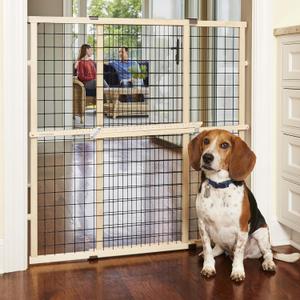 MYPET Wire Mesh Dog Gate: 29.5"-40" Wide, Pressure Mounted with No Tools; Expandable, Durable Pet Gates for Doors and Hallways, 37" Tall, Made with Sustainable Hardwood