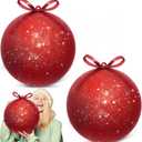 Zubebe 2 Pcs 8" Giant Fillable Christmas Ornaments with Ribbons Oversized Plastic Xmas Balls for Outdoor Lawn Yard Decor, Tree Hanging, Holiday Gifts(Glitter Red)