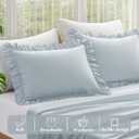 KKJIAF Ruffle Pillow Cases Queen Size Set of 2, Ruffled Pillow Covers with Envelope Closure, Wrinkle Resistant Ruffled Pillow Shams 20" x 30", Dusty Blue