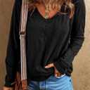 EVALESS Womens Tops Fashion V Neck Long Sleeve Shirts Casual Fall Outfits Basic T Shirts Blouses Top Women's Clothing (Black) Small