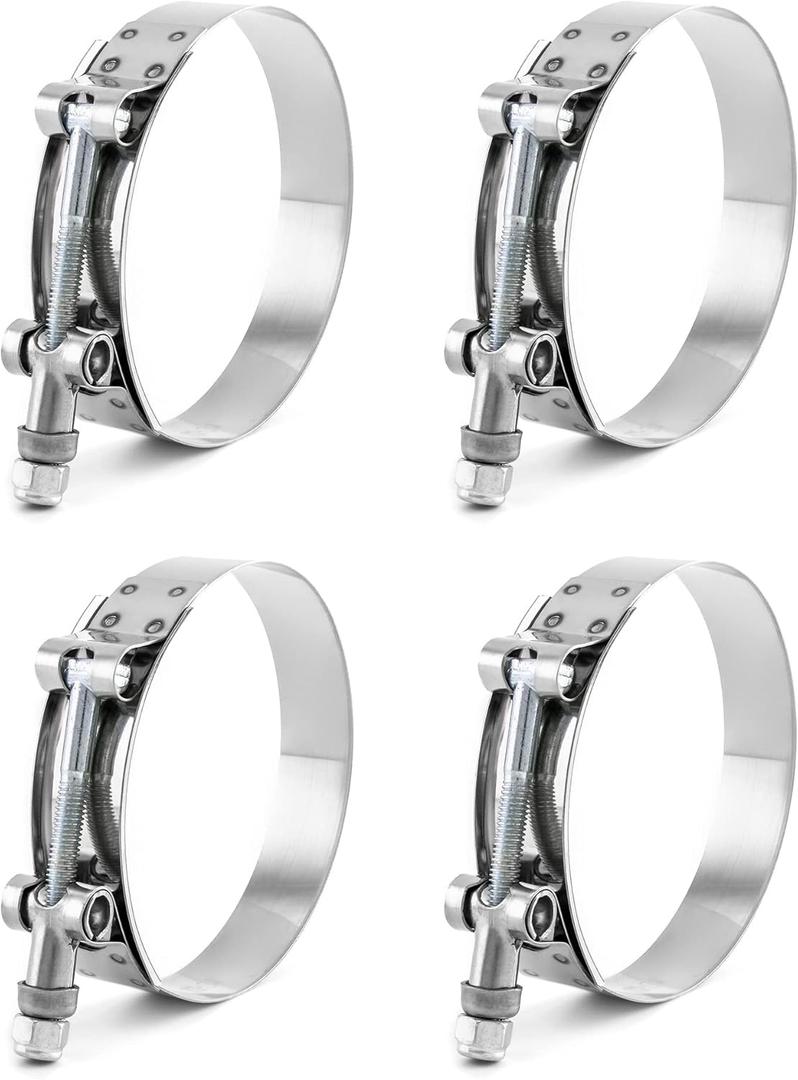 QWORK 3" T-Bolt Hose Clamp Stainless Steel, Working Range 83mm-91mm for 3" Hose ID, Turbo Intake Intercooler Clamp, 4 Pack