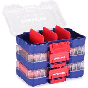 WORKPRO Small Parts Organizer 3 Pieces, Portable Stackable Hardware Storage Case with Removable Dividers, Clear Lid Tool Box Organizer for Screws, Bolts, Nails, Craft Supplies and Small Accessories