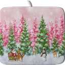 Santa Claus Dish Drying Mats for Kitchen Counter Watercolor Forest Decoration Coffee Mat for Table Decor (18" x 16")