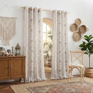 NICETOWN Thick Linen Sheer Curtains for Privacy Protection in Boho Style, Grommet Rustic Flax Window Treatment Semi Sheer Drapes with for Farmhouse/Patio Door, W50 x L95, Taupe, Set of 2