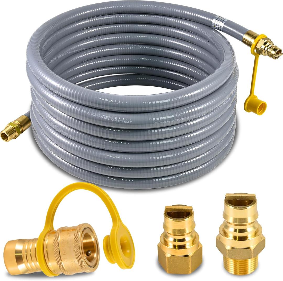 50FT 3/4" Natural Gas Hose with Quick Connect Plug, 3/4" ID Natural Gas Hose and Quick Connect Disconnect Fittings for NG/LP Propane natural gas conversion kit, Fits Generators,Grills,Fire Pits,RV
