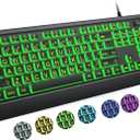 KOPJIPPOM Large Print Keyboard - 7 Interchangeable Backlight Colors, Light Up USB Wired Computer Keyboards, USB Plug-and-Play, Foldable Stands, Corded Full Size Keyboard for Windows, PC, Laptop