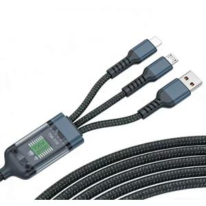 Hididi 100w Multi Fast Charging Cable, 3 in 1 Multi USB Cable Fast Charging Cord with IP/Type C/Micro USB Ports for Cell Phones