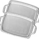 2 Pcs Silver Serving Tray with Handles, Vintage Floral Metal Silver Platter Tray, Elegant Silver Trays for Wedding Tableware Party Decoration