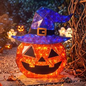 Halloween Decorations Outdoor 24 Inch Light Up Pumpkins Witch Hat