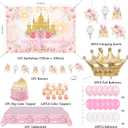 Happy Birthday Decorations For Women Men,Birthday Backdrop,Banner Balloons,Table Cloth,Paper pom poms Party Supplies for Girls Boys (Princess)