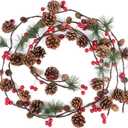2 PCS Christmas Garland Christmas Pine Cones Berry Decoration Xmas Red Berries Garlands for Christmas Wedding Party Home Kitchen Decoration