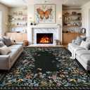 Wonnitar Washable 8x10 Rug, Non-Slip Soft Black Botanical Area Rugs for Living Room, Non-Shedding Large Bedroom Rug, Ultra-Thin Stain Resistant Floor Carpet for Dining Table (Black,8'x10')